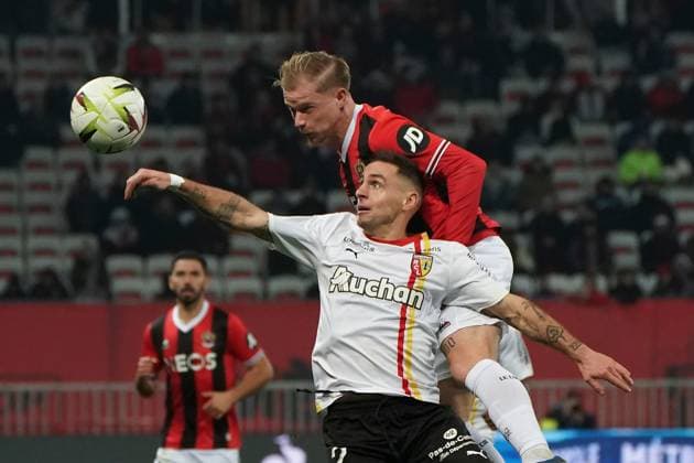 Ruben Aguilar (RC Lens) - Melvin Bard (OGC Nice) FOOTBALL : OGC Nice vs RC Lens - Ligue 1 Uber Eats - Nice - 20 12 2023 NorbertScanella Panoramic 