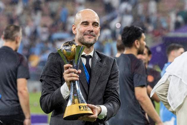 King Abdullah Sports City Pep Guardiola Manchester City celebrates with a cup after winning 4-0 in the 2023 FIFA Club World Cup final between Manchester City and Fluminense at King Abdullah Sports City, Jeddah, Saudi Arabia. (Richard Callis SPP)  Copyright: xRichardxCallis SPPx spp-en-RiCa-RC3_cityVflu_22Dec2023_RIC-3595