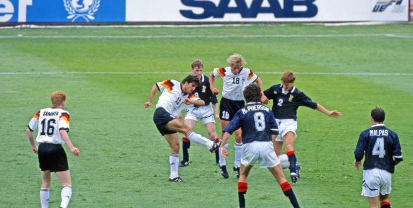 15 06 92 Germany Scotland Sweden, Nörrköping, 15 06 1992, Football, European Championship 1992 in Sweden, Germany Scotland 2 0 from l Karl Heinz Riedle Germany , Steward McKimmie Scotland , Jürgen Klinsmann Germany , Dave McPherson, Richard Gough both Scotland