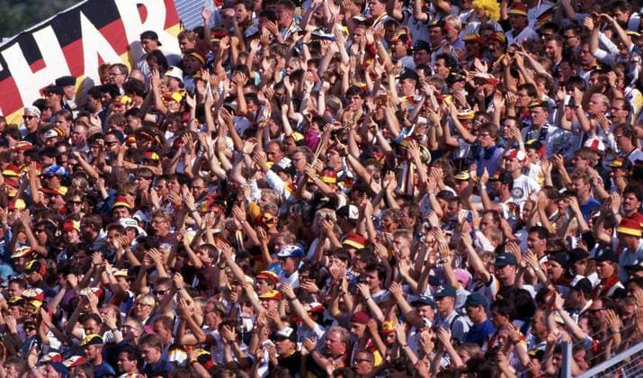 15 06 92 Germany Scotland Sweden, Nörrköping, 15 06 1992, Football, European Championship 1992 in Sweden, Germany Scotland 2 0 Germany Fans Flags Scarves