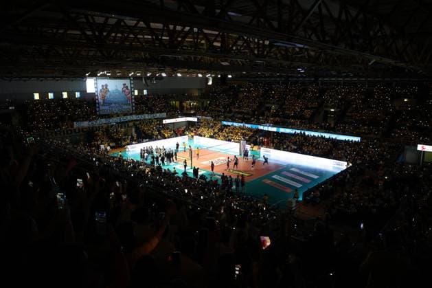Volleyball Italian Serie A Men Superleague match - Valsa Group Modena vs Gas Sales Bluenergy Piacenza Choreography by the Valsa Group Modena fans, Palapanini Modena during Valsa Group Modena vs Gas Sales Bluenergy Piacenza, Volleyball Italian Serie A Men Superleague match in Modena, Italy, December 26 2023 Modena Italy  Copyright: xIPAxSport ABACAx