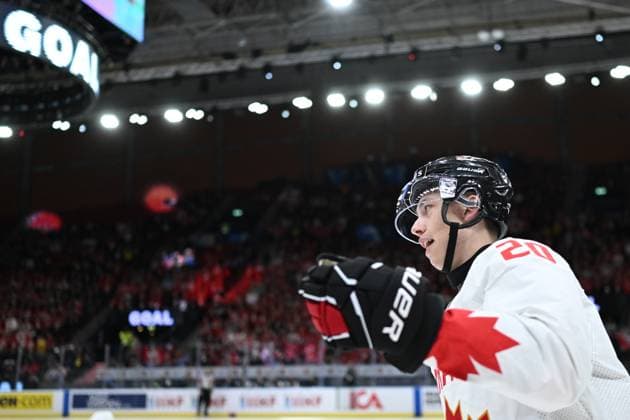 GOTHENBURG, SWEDEN 20231227 Canada s Carson Rehkopf scores 0 4 during the IIHF World Junior Championship group A ice hockey match between Latvia and Canada at Scandinavium in Gothenburg, Sweden December 27, 2023 GOTHENBURG SWEDEN x9200x  Copyright: xBjörnxLarssonxRosvall TT TTx IIHF World Junior Championship 23-24 Latvia-Canada