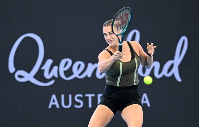 TENNIS BRISBANE INTERNATIONAL PRACTICE, Aryna Sabalenka of Belarus in action during a practice session ahead of the Brisbane International at the Queensland Tennis Centre in Brisbane, Thursday, December 28, 2023. ( NO ARCHIVING, EDITORIAL USE ONLY, NO USE IN BOOKS WITHOUT CONSENT BRISBANE QLD AUSTRALIA  Copyright: xDARRENxENGLANDx 20231228001882627586