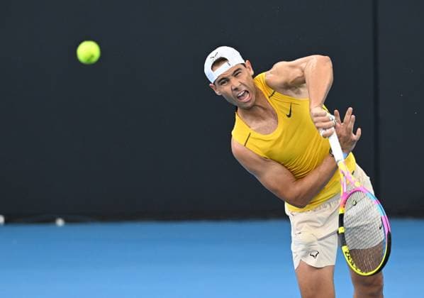TENNIS BRISBANE INTERNATIONAL PREVIEW, Rafael Nadal of Spain in action during practice ahead of the Brisbane International at the Queensland Tennis Centre in Brisbane, Saturday, December 30, 2023.( NO ARCHIVING, EDITORIAL USE ONLY, NO USE IN BOOKS WITHOUT CONSENT BRISBANE QLD AUSTRALIA  Copyright: xDARRENxENGLANDx 20231230001883202118