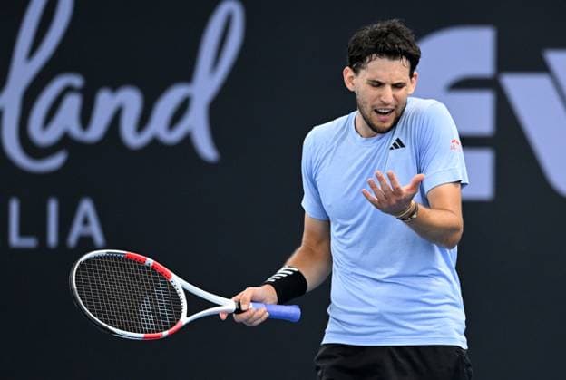 TENNIS BRISBANE INTERNATIONAL PREVIEW, Dominic Thiem of Austria reacts during his match against James McCabe of Australia during their qualifying round match at the Brisbane International at the Queensland Tennis Centre in Brisbane, Saturday, December 30, 2023.( NO ARCHIVING, EDITORIAL USE ONLY, NO USE IN BOOKS WITHOUT CONSENT BRISBANE QLD AUSTRALIA  Copyright: xDARRENxENGLANDx 20231230001883217411