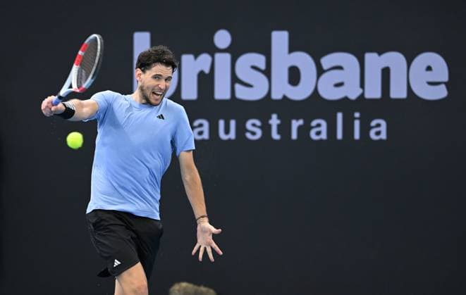 TENNIS BRISBANE INTERNATIONAL PREVIEW, Dominic Thiem of Austria in action against James McCabe of Australia during their qualifying round match at the Brisbane International at the Queensland Tennis Centre in Brisbane, Saturday, December 30, 2023.( NO ARCHIVING, EDITORIAL USE ONLY, NO USE IN BOOKS WITHOUT CONSENT BRISBANE QLD AUSTRALIA  Copyright: xDARRENxENGLANDx 20231230001883219384