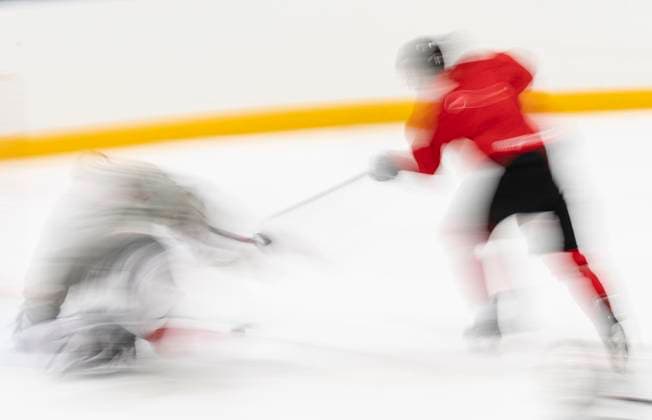December 30, 2023, GOTHENBURG, SWEDEN: Canada goaltender Scott Ratzlaff and Carson Rehkopf take part in a practice session at the IIHF World Junior Hockey Championship in Gothenburg, Sweden on Saturday, Dec. 30, 2023. Canada News - December 30, 2023  - ZUMAc35_ 20231230_zaf_c35_006 Copyright: xChristinnexMuschix