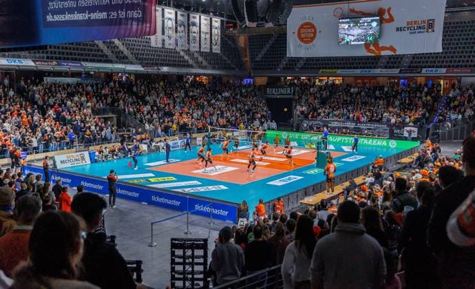 30 12 2023, Berlin, Volleyball 1 Bundesliga, Men, 11 Matchday, BR Volleys Powervolleys Dueren, Max Schmeling Halle View into the hall BR Volleys Powervolleys Dueren