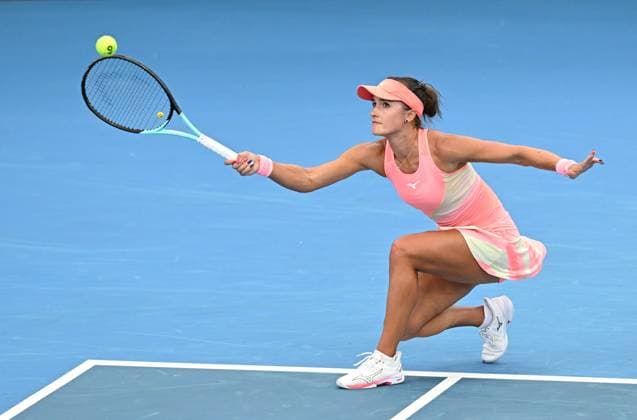 TENNIS BRISBANE INTERNATIONAL, Arina Rodionova of Australia in action against Martina Trevisan of Italy during their round 1 match on Day 1 of the 2024 Brisbane International at the Queensland Tennis Centre in Brisbane, unday, December 31, 2023. ( NO ARCHIVING, EDITORIAL USE ONLY, NO USE IN BOOKS WITHOUT CONSENT BRISBANE QUEENSLAND AUSTRALIA  Copyright: xDARRENxENGLANDx 20231231001883519565