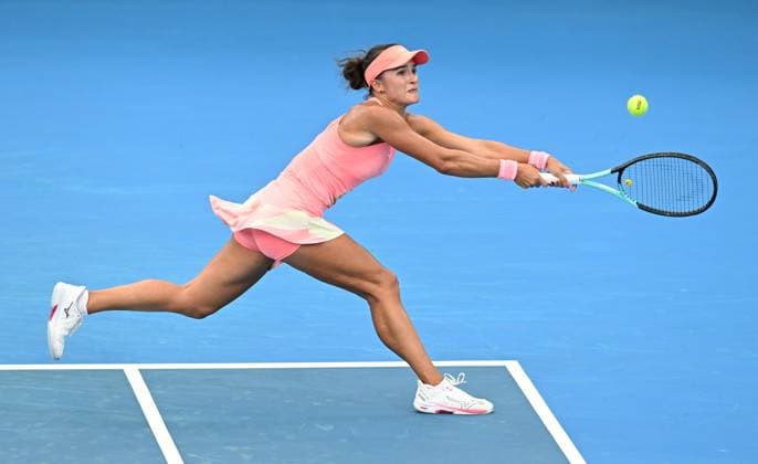 TENNIS BRISBANE INTERNATIONAL, Arina Rodionova of Australia in action against Martina Trevisan of Italy during their round 1 match on Day 1 of the 2024 Brisbane International at the Queensland Tennis Centre in Brisbane, unday, December 31, 2023. ( NO ARCHIVING, EDITORIAL USE ONLY, NO USE IN BOOKS WITHOUT CONSENT BRISBANE QUEENSLAND AUSTRALIA  Copyright: xDARRENxENGLANDx 20231231001883520347