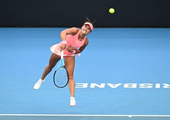 TENNIS BRISBANE INTERNATIONAL, Arina Rodionova of Australia in action against Martina Trevisan of Italy during their round 1 match on Day 1 of the 2024 Brisbane International at the Queensland Tennis Centre in Brisbane, unday, December 31, 2023. ( NO ARCHIVING, EDITORIAL USE ONLY, NO USE IN BOOKS WITHOUT CONSENT BRISBANE QUEENSLAND AUSTRALIA  Copyright: xDARRENxENGLANDx 20231231001883520539