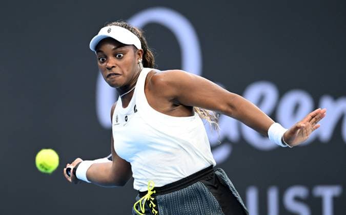 TENNIS BRISBANE INTERNATIONAL, Sloane Stephens of the USA celebrates against Katerina Siniakova of the Czech Republic during their round 1 match on Day 1 of the 2024 Brisbane International at the Queensland Tennis Centre in Brisbane, unday, December 31, 2023. ( NO ARCHIVING, EDITORIAL USE ONLY, NO USE IN BOOKS WITHOUT CONSENT BRISBANE QUEENSLAND AUSTRALIA  Copyright: xDARRENxENGLANDx 20231231001883541061
