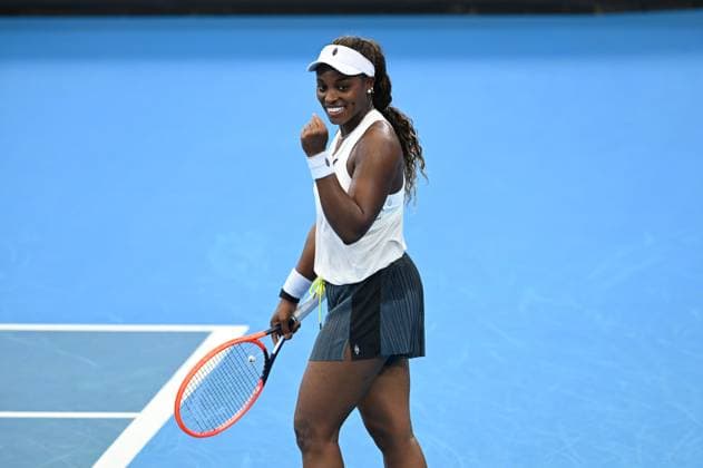 TENNIS BRISBANE INTERNATIONAL, Sloane Stephens of the USA celebrates winning against Katerina Siniakova of the Czech Republic during their round 1 match on Day 1 of the 2024 Brisbane International at the Queensland Tennis Centre in Brisbane, unday, December 31, 2023. ( NO ARCHIVING, EDITORIAL USE ONLY, NO USE IN BOOKS WITHOUT CONSENT BRISBANE QUEENSLAND AUSTRALIA  Copyright: xDARRENxENGLANDx 20231231001883553235