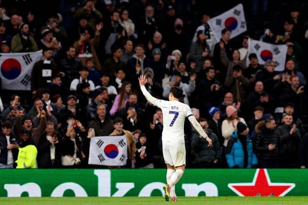 31st December 2023; Tottenham Hotspur Stadium, London, England; Premier League Football, Tottenham Hotspur versus Bournemouth; Son Heung-Min of Tottenham Hotspur celebrates the 3-1 win with South Korean flags visible in the crowd  ActionPlus12593361 ShaunxBrooks