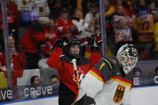 Gothenburg, SWEDEN 20231231 Candas Macklin Celibrini score 5 3 during the IIHF World Junior Championship group A ice hockey match between Canada and Germany at Scandinavium in Gothenburg, Sweden December 31, 2023 Gothenburg SWEDEN x9200x  Copyright: xAdamxIhse TTx IIHF World Junior Championship 23-24 Canada-Germany