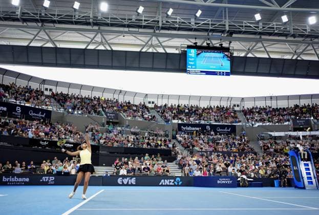 Tennis: Naomi Osaka Former world No. 1 women s tennis player Naomi Osaka of Japan plays against Tamara Korpatsch of Germany in the first round of the Brisbane International in Brisbane, Australia, on Jan. 1, 2024, marking her first tournament since giving birth to her daughter in July 2023.  A14AA0002284295P