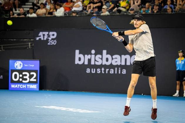 Australia s Max Purcell wins first set against Holger Rune of Denmark Photo: Ben Symons SHUTTER STOCK Brisbane International Tennis Tournament, Day Two, Queensland Tennis Centre, Brisbane, Australia - 01 Jan 2024  Copyright: xBenxSymons Shutterstockx 14279941k