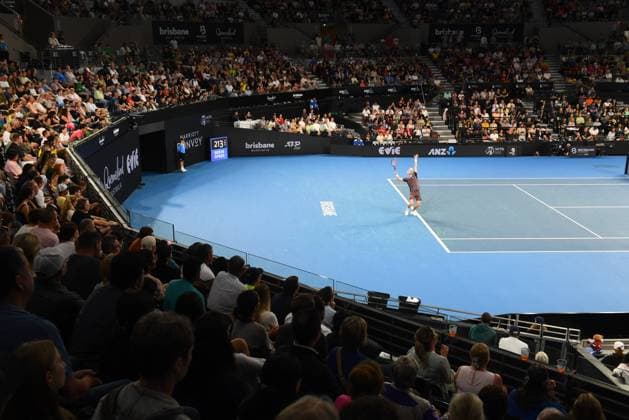 TENNIS BRISBANE INTERNATIONAL, A general view as Andy Murray plays against Grigor Dimitrov during their round one match on Day 2 of the 2024 Brisbane International at the Queensland Tennis Centre in Brisbane, Monday, January 1, 2024. NO ARCHIVING, EDITORIAL USE ONLY, NO USE IN BOOKS WITHOUT CONSENT BRISBANE QUEENSLAND AUSTRALIA  Copyright: xJONOxSEARLEx 20240101001883911146