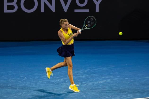 Ukranian Dayana Ystremska takes on Daria Saville from Australia in the first round of teh Brisbane International 1st January 2024 Brisbane International Tennis Tournament, Day Two, Queensland Tennis Centre, Brisbane, Australia - 01 Jan 2024  Copyright: xBenxSymons Shutterstockx 14279941fz