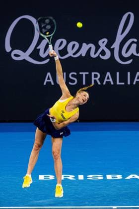 Ukranian Dayana Ystremska takes on Daria Saville from Australia in the first round of teh Brisbane International 1st January 2024 Brisbane International Tennis Tournament, Day Two, Queensland Tennis Centre, Brisbane, Australia - 01 Jan 2024  Copyright: xBenxSymons Shutterstockx 14279941ft
