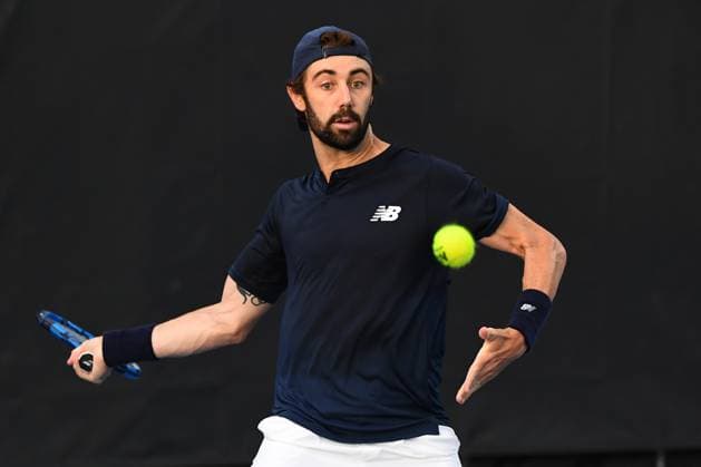 TENNIS BRISBANE INTERNATIONAL, Jordan Thompson of Australia in action against Aleksandar Vukic of Australia during their match on Day 3 of the 2024 Brisbane International at the Queensland Tennis Centre in Brisbane, Tuesday, January 2, 2024. ( NO ARCHIVING, EDITORIAL USE ONLY, NO USE IN BOOKS WITHOUT CONSENT BRISBANE QUEENSLAND AUSTRALIA  Copyright: xJONOxSEARLEx 20240102001884173799