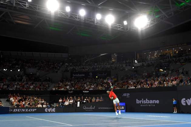 TENNIS BRISBANE INTERNATIONAL, Rafael Nadal of Spain in action against Dominic Thiem of Austria during their match on Day 3 of the 2024 Brisbane International at the Queensland Tennis Centre in Brisbane, Tuesday, January 2, 2024. ( NO ARCHIVING, EDITORIAL USE ONLY, NO USE IN BOOKS WITHOUT CONSENT BRISBANE QUEENSLAND AUSTRALIA  Copyright: xJONOxSEARLEx 20240102001884190882