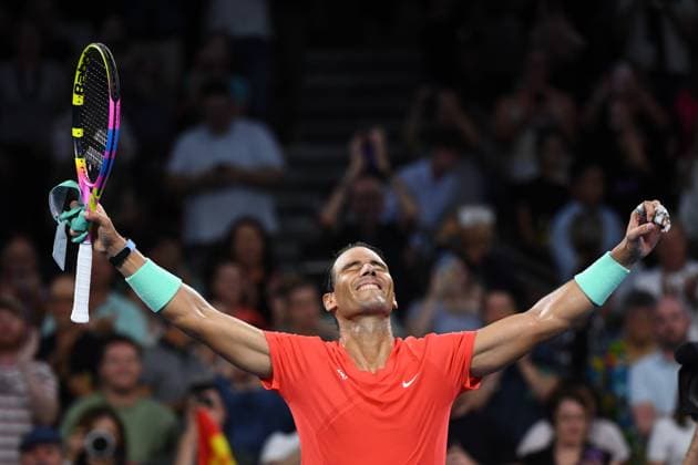TENNIS BRISBANE INTERNATIONAL, Rafael Nadal of Spain celebrates winning against Dominic Thiem of Austria during their match on Day 3 of the 2024 Brisbane International at the Queensland Tennis Centre in Brisbane, Tuesday, January 2, 2024. ( NO ARCHIVING, EDITORIAL USE ONLY, NO USE IN BOOKS WITHOUT CONSENT BRISBANE QUEENSLAND AUSTRALIA  Copyright: xJONOxSEARLEx 20240102001884200030