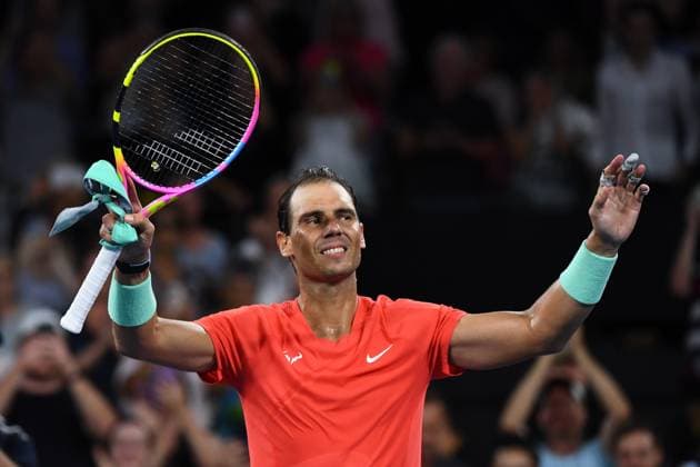 TENNIS BRISBANE INTERNATIONAL, Rafael Nadal of Spain celebrates winning against Dominic Thiem of Austria during their match on Day 3 of the 2024 Brisbane International at the Queensland Tennis Centre in Brisbane, Tuesday, January 2, 2024. ( NO ARCHIVING, EDITORIAL USE ONLY, NO USE IN BOOKS WITHOUT CONSENT BRISBANE QUEENSLAND AUSTRALIA  Copyright: xJONOxSEARLEx 20240102001884200985