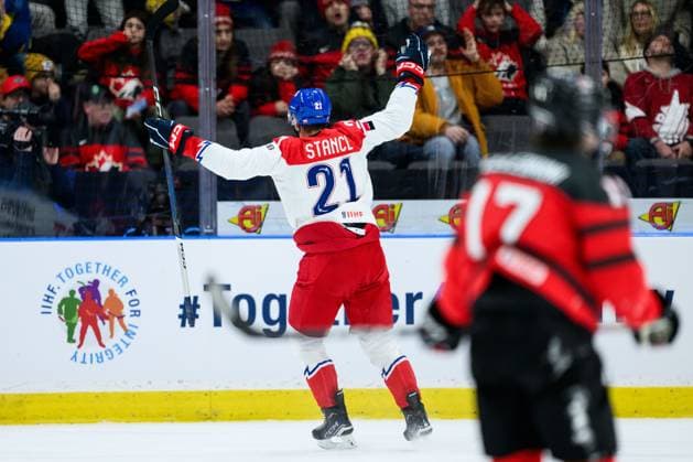 240102 Jakub Stancl of Czech Republic celebrates after 0 1 during the 2024 IIHF World Junior Championship quarter final between Canada and Czech Republic on January 2, 2024 in Gothenburg Photo Jesper Zerman BILDBYRAN kod JZ JZ0479 ishockey ice hockey jvm junior vm u20 2024 iihf world junior championship world juniors canada canada czech republic bbeng jubel  Copyright: JESPERxZERMAN BB240102JZ060