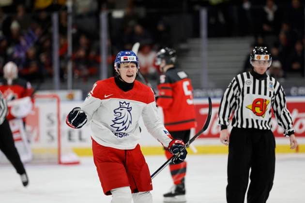 GOTHENBURG, SWEDEN 20240102 Czechia s Jakub Stancl celebrates scoring during the IIHF World Junior Championship ice hockey quarter final match between Canada and Czech Republic at Scandinavium in Gothenburg, Sweden January 2, 2024 GOTHENBURG SWEDEN x9200x  Copyright: xAdamxIhse TTx IIHF World Junior Championship 23-24 Canada - Czech Republic