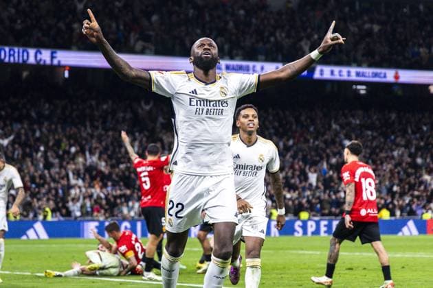 Sport Themen der Woche KW01 Sport Bilder des Tages Antonio Rudiger of Real Madrid CF celebrates his goal during the LaLiga EA Sports match between Real Madrid CF and RCD Mallorca at Estadio Santiago Bernabeu on January 3, 2024 in Madrid, Spain. (Photo by: Alvaro Medranda Panoramic) FOOTBALL : Real Madrid vs RCD Mallorca - LaLiga EA Sports - 03 01 2024 AlvaroMedranda Panoramic 