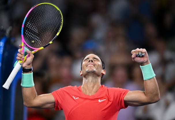 Sport Bilder des Tages TENNIS BRISBANE INTERNATIONAL, Rafael Nadal of Spain celebrates his win against Jason Kubler of Australia after their match on Day 5 of the 2024 Brisbane International at the Queensland Tennis Centre in Brisbane, Thursday, January 4, 2024. ( NO ARCHIVING, EDITORIAL USE ONLY, NO USE IN BOOKS WITHOUT CONSENT BRISBANE QUEENSLAND AUSTRALIA  Copyright: xZAINxMOHAMMEDx 20240104001884709334