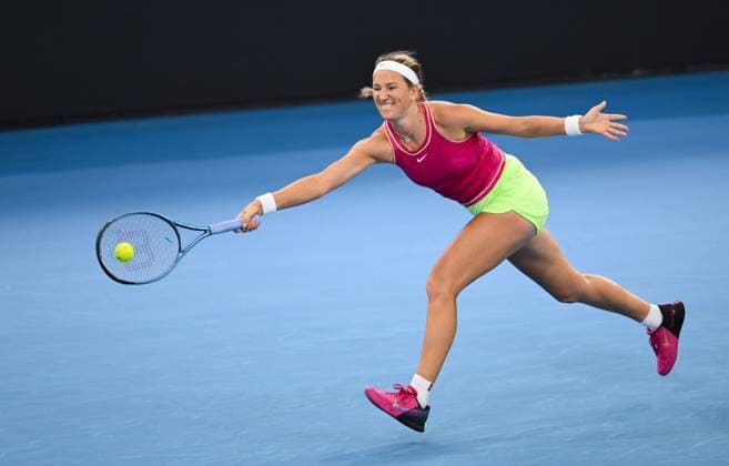 TENNIS BRISBANE INTERNATIONAL, Victoria Azarenka of Belarus in action against Jelena Ostapenko of Latvia during their Quarterfinal Match on Day 6 of the 2024 Brisbane International at the Queensland Tennis Centre in Brisbane, Friday, January 5, 2024. ( NO ARCHIVING, EDITORIAL USE ONLY, NO USE IN BOOKS WITHOUT CONSENT BRISBANE QUEENSLAND AUSTRALIA  Copyright: xZAINxMOHAMMEDx 20240105001885058507