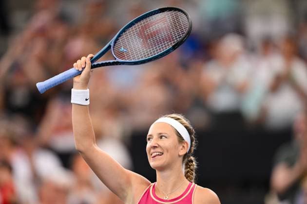 TENNIS BRISBANE INTERNATIONAL, Victoria Azarenka of Belarus celebrates winning against Jelena Ostapenko of Latvia after their match on Day 6 of the 2024 Brisbane International at the Queensland Tennis Centre in Brisbane, Friday, January 5, 2024. ( NO ARCHIVING, EDITORIAL USE ONLY, NO USE IN BOOKS WITHOUT CONSENT BRISBANE QUEENSLAND AUSTRALIA  Copyright: xZAINxMOHAMMEDx 20240105001885072053