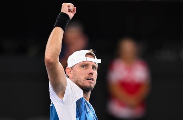 TENNIS BRISBANE INTERNATIONAL, James Duckworth of Australia reacts during his match against Holger Rune of Denmark on Day 6 of the 2024 Brisbane International at the Queensland Tennis Centre in Brisbane, Friday, January 5, 2024. ( NO ARCHIVING, EDITORIAL USE ONLY, NO USE IN BOOKS WITHOUT CONSENT BRISBANE QUEENSLAND AUSTRALIA  Copyright: xZAINxMOHAMMEDx 20240105001885113120