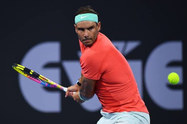 TENNIS BRISBANE INTERNATIONAL, Rafael Nadal of Spain in action against Jordan Thompson of Australia during their quarter-final match on Day 6 of the 2024 Brisbane International at the Queensland Tennis Centre in Brisbane, Friday, January 5, 2024. ( NO ARCHIVING, EDITORIAL USE ONLY, NO USE IN BOOKS WITHOUT CONSENT BRISBANE QUEENSLAND AUSTRALIA  Copyright: xJONOxSEARLEx 20240105001885159589