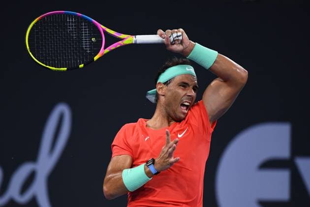 Sport Bilder des Tages TENNIS BRISBANE INTERNATIONAL, Rafael Nadal of Spain in action against Jordan Thompson of Australia during their quarter-final match on Day 6 of the 2024 Brisbane International at the Queensland Tennis Centre in Brisbane, Friday, January 5, 2024. ( NO ARCHIVING, EDITORIAL USE ONLY, NO USE IN BOOKS WITHOUT CONSENT BRISBANE QUEENSLAND AUSTRALIA  Copyright: xJONOxSEARLEx 20240105001885168128