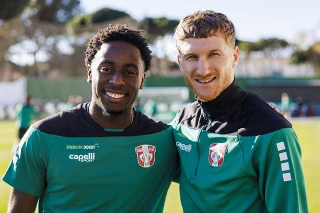 Torremolinos, FC Dordrecht in Torremolinos 5-1-2024, 05-01-2024, Dutch Keuken Kampioen Divisie, season 2023-2024. FC Dordrecht trains at El Pozuelo. Dylan Mbayo and Leo Seydoux FC Dordrecht in Torremolinos 5-1-2024  x23717187x Copyright:
