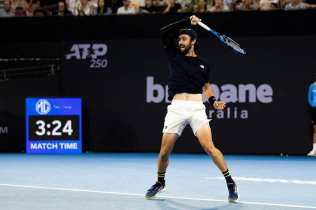 Jordan Thompson in action during the Quarter Finals Brisbane international 5th January 2024 Brisbane International Tennis Tournament, Day Six, Queensland Tennis Centre, Brisbane, Australia - 05 Jan 2024  Copyright: xBenxSymons Shutterstockx 14282841kb
