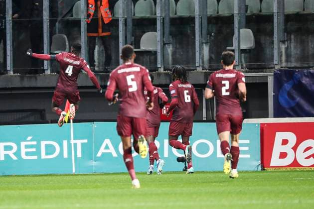 Joie des joueurs de l equipe de Metz apres le but de SANE SADIBOU 4 FOOTBALL : Metz vs Clermont FOOT 63 - Coupe De France - 05 01 2024 ElyxandroCegarra Panoramic 