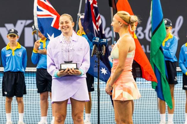 Lyudmyla Kichnok and Jelena Ostapenko - winners of womens doubles final Brisbane international 6th January 2024 Brisbane International Tennis Tournament, Day Seven, Queensland Tennis Centre, Brisbane, Australia - 06 Jan 2024  Copyright: xBenxSymons Shutterstockx 14286930y