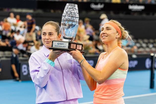 Lyudmyla Kichnok and Jelena Ostapenko - winners of womens doubles final Brisbane international 6th January 2024 Brisbane International Tennis Tournament, Day Seven, Queensland Tennis Centre, Brisbane, Australia - 06 Jan 2024  Copyright: xBenxSymons Shutterstockx 14286930an