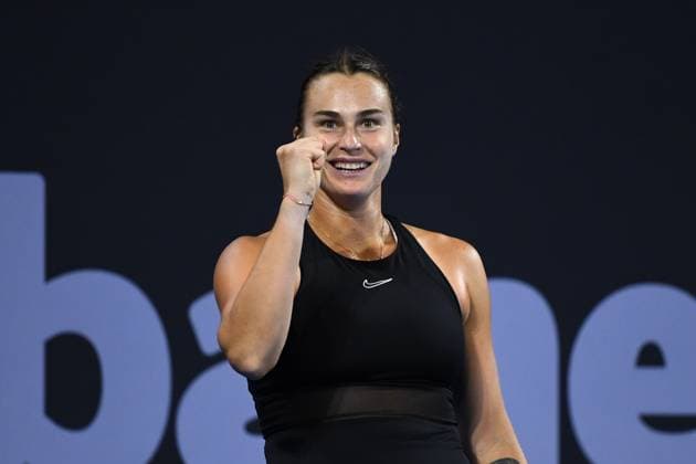 TENNIS BRISBANE INTERNATIONAL, Aryna Sabalenka of Belarus in action against Victoria Azarenka of Belarus during their semifinal match on Day 7 of the 2024 Brisbane International at the Queensland Tennis Centre in Brisbane, Saturday, January 6, 2024. ( NO ARCHIVING, EDITORIAL USE ONLY, NO USE IN BOOKS WITHOUT CONSENT BRISBANE QUEENSLAND AUSTRALIA  Copyright: xJONOxSEARLEx 20240106001885471414