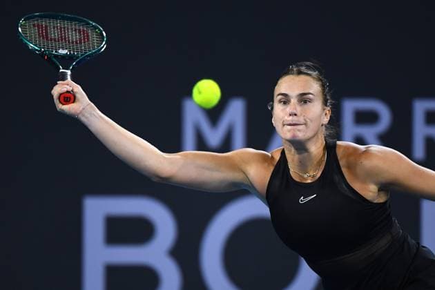 TENNIS BRISBANE INTERNATIONAL, Aryna Sabalenka of Belarus in action against Victoria Azarenka of Belarus during their semifinal match on Day 7 of the 2024 Brisbane International at the Queensland Tennis Centre in Brisbane, Saturday, January 6, 2024. ( NO ARCHIVING, EDITORIAL USE ONLY, NO USE IN BOOKS WITHOUT CONSENT BRISBANE QUEENSLAND AUSTRALIA  Copyright: xJONOxSEARLEx 20240106001885471711