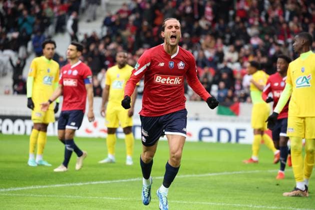 Fußball, Coupe de France, OSC Lille - Golden Lion St. Joseph Joie de Yusuf YAZICI (LOSC Lille) lors du match LOSC vs GOLDEN LION SAINT-JOSEPH, Coupe de France 32e de finale, Decathlon Arena stade Pierre Mauroy, le 6 janvier 2024 FOOTBALL : LOSC vs GOLDEN LION SAINT-JOSEPH - COUPE DE FRANCE - 06 01 2024 LaurentSanson Panoramic 