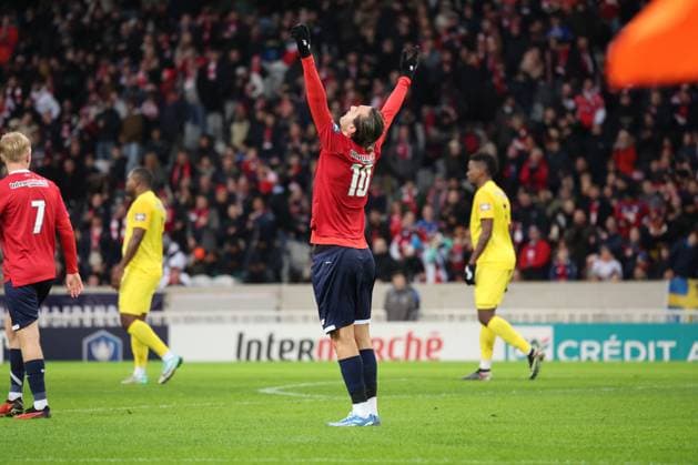 Joie de Yusuf YAZICI (LOSC Lille) lors du match LOSC vs GOLDEN LION SAINT-JOSEPH, Coupe de France 32e de finale, Decathlon Arena stade Pierre Mauroy, le 6 janvier 2024 FOOTBALL : LOSC vs GOLDEN LION SAINT-JOSEPH - COUPE DE FRANCE - 06 01 2024 LaurentSanson Panoramic 