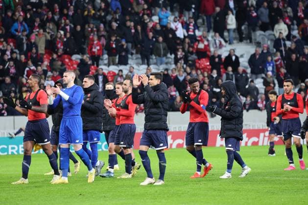 Joie des joueurs du LOSC lors du match LOSC vs GOLDEN LION SAINT-JOSEPH, Coupe de France 32e de finale, Decathlon Arena stade Pierre Mauroy, le 6 janvier 2024 FOOTBALL : LOSC vs GOLDEN LION SAINT-JOSEPH - COUPE DE FRANCE - 06 01 2024 LaurentSanson Panoramic 