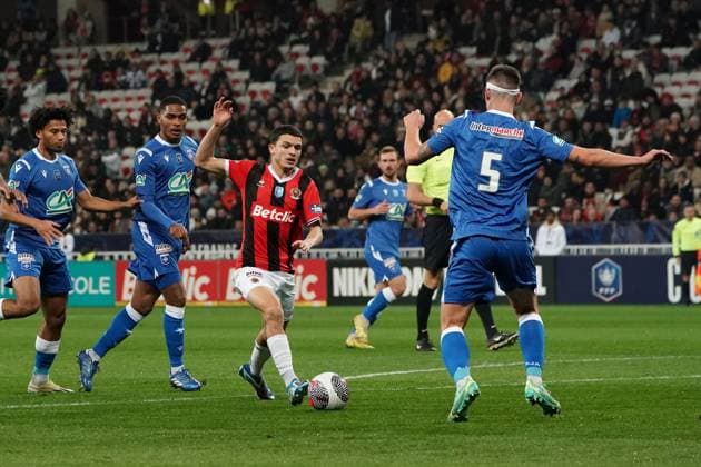 Reda Belahyane (OGC Nice) FOOTBALL : OGC Nice vs AJ Auxerre - 32e de finale de Coupe de France - Nice - 06 01 2024 NorbertScanella Panoramic 