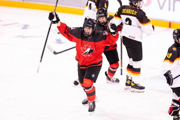 06 01 2024, Zug, BOSSARD Arena, U18 Women World Cup Canada Germany, 14 Sienna D alessandro Canada celebrates her goal 1 0  Copyright: xJustPictures.ch VedranxGalijasx