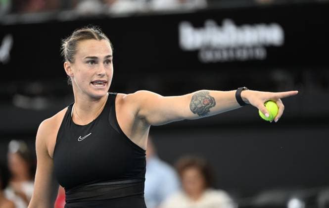 TENNIS BRISBANE INTERNATIONAL, Aryna Sabalenka of Belarus is seen against Elena Rybakina of Kazakhstan during the women?s Final on Day 8 of the 2024 Brisbane International at the Queensland Tennis Centre in Brisbane, Sunday, January 7, 2024. ( NO ARCHIVING, EDITORIAL USE ONLY, NO USE IN BOOKS WITHOUT CONSENT BRISBANE QUEENSLAND AUSTRALIA  Copyright: xDARRENxENGLANDx 20240107001885846284